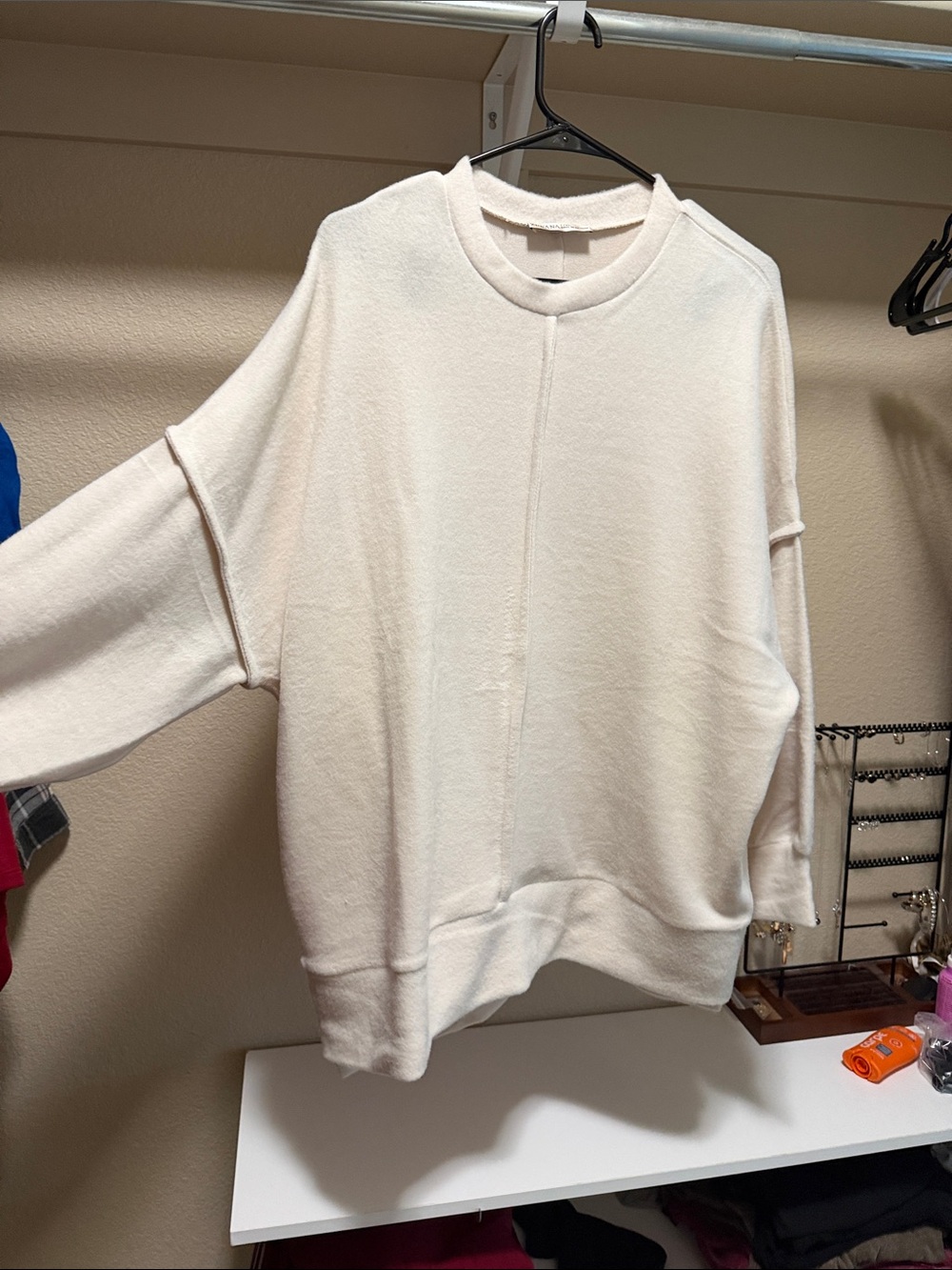 Zenana NWOT Cream Oversized Scoop-Neck Sweater